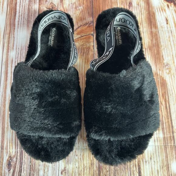 UGG Koolaburra FUZZ 'N II Size 8 Black Faux Fur Slingback Sandals Slipper Shoes - Picture 6 of 12
